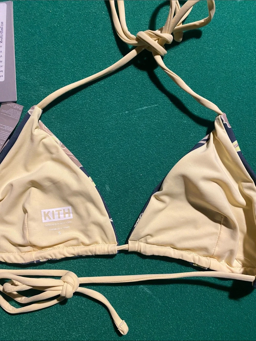 Kith Navy Floral Triangle Bikini Top with Cream Ties